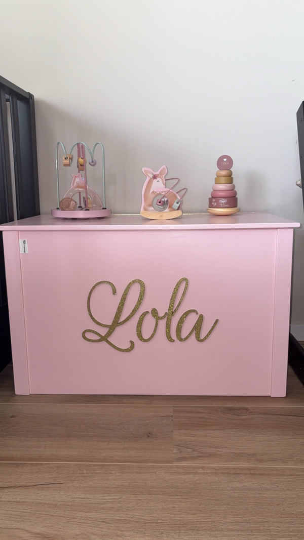 Gepersonaliseerde speelgoedkisten geverfd